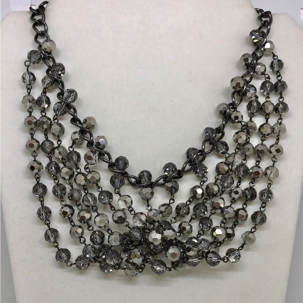 NWOT Premier Designs hematite glass multi strand necklace, showstopper!